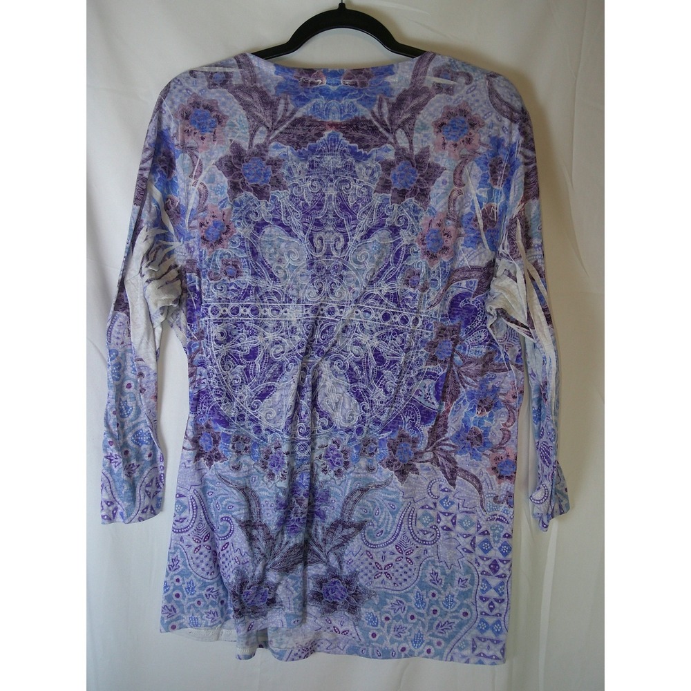 Cato‎ Woman Purple Paisley Rhinestone V-Neck 3/4 Sleeve Tunic Top 22/24W - Picture 2 of 4